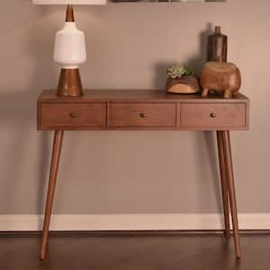 Mid 42 in. Walnut Standard Rectangle Wood Console Table with Drawers