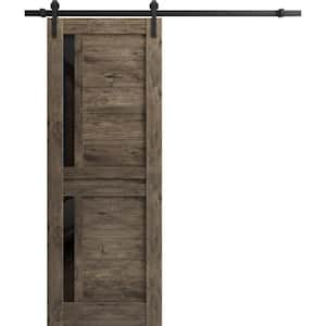 18 in. x 80 in. 1 Panel Frosted Glass Cognac Oak Solid Wood Sliding Barn Door with Hardware Kit