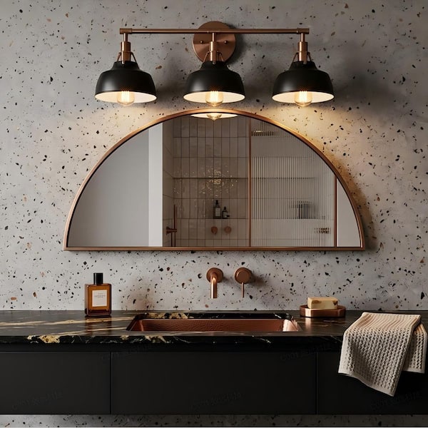 24.1 in. 3-Light Gold Modern Bathroom Vanity Light with Matte Black Exterior and White Interior Metal Shade Over Mirror