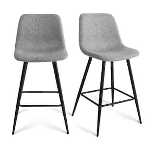 Gray Upholstered 26 in. Metal Frame High Back Counter Stool (Set of 2) (17 in. W x 38 in. H)