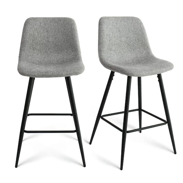 LAOTIES Gray Upholstered 26 in. Metal Frame High Back Counter Stool (Set of 2) (17 in. W x 38 in. H)