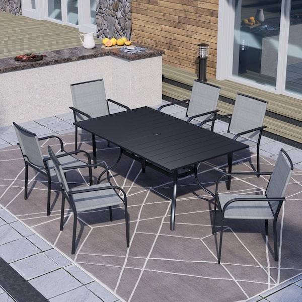7-Piece Metal Rectangular Outdoor Dining Set-Gray