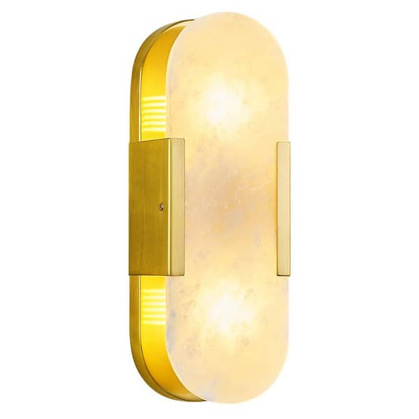 Home Light 13.8 in 1 Light Gold Modern LED Wall Sconce With Marble Shade, 2Pack