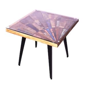 Multi-color Square Wooden End Table with Sunburst Design Glass Inserted Top