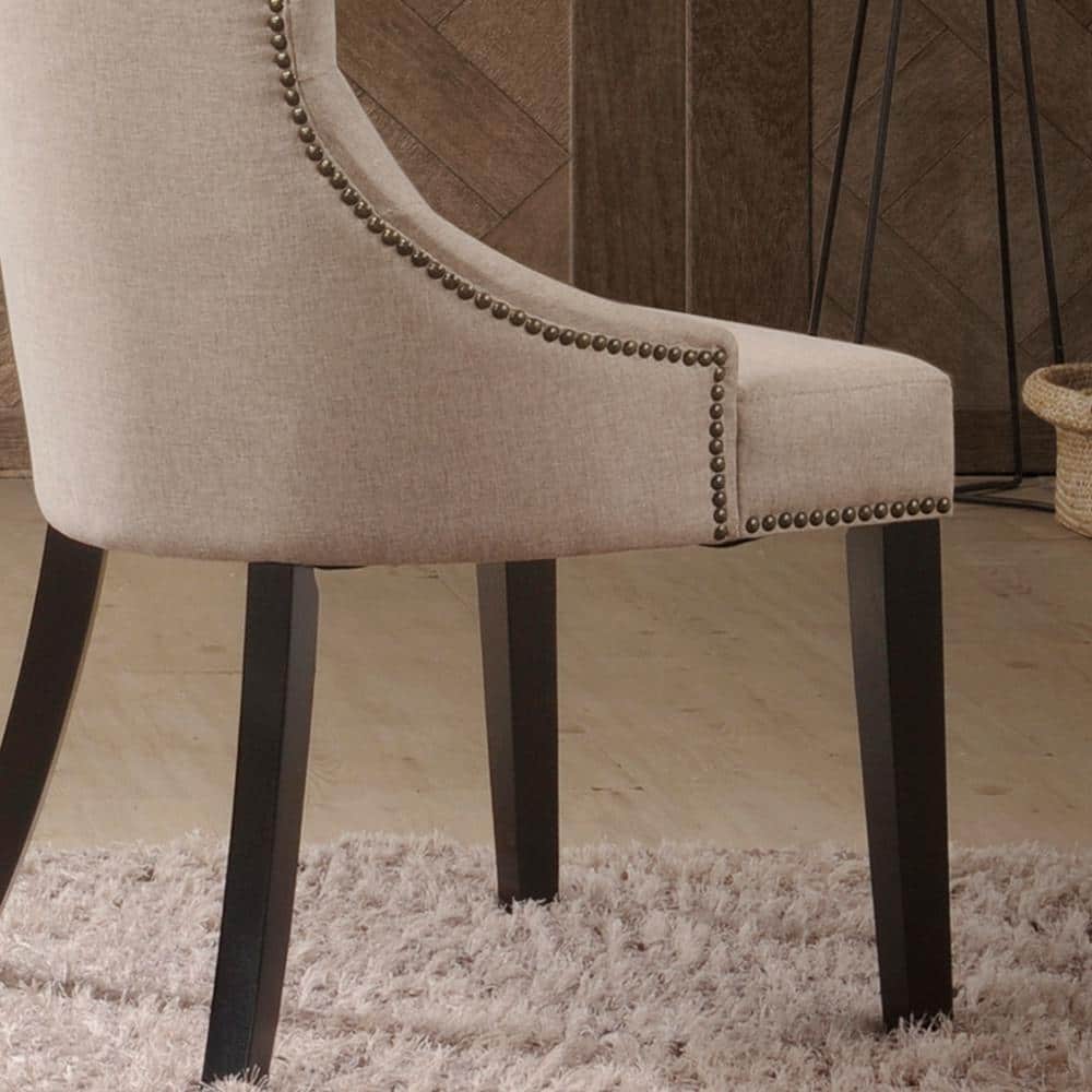Julia Espresso Cream Linen High-Back Upholstered Side Chair