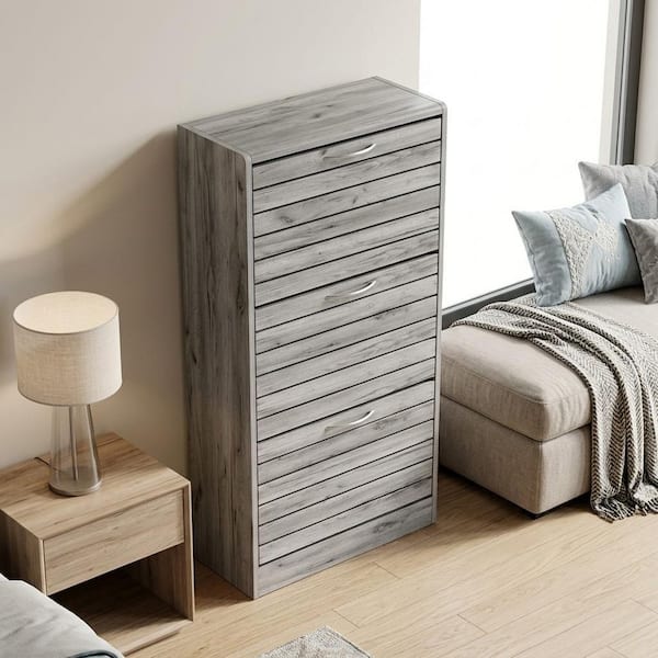 Grey Wooden Shoes Storage Cabinet, with 3 Drawers for Entryway Hallway, 42.3 in. H x 22.4 in. W
