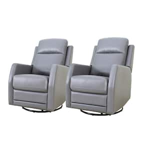 Coral Classic Gray Faux Leather Swivel Recliner with Metal Base (Set of 2)