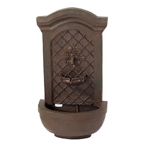 Rosette Resin Weathered Iron Solar with Battery Backup Outdoor Wall Fountain