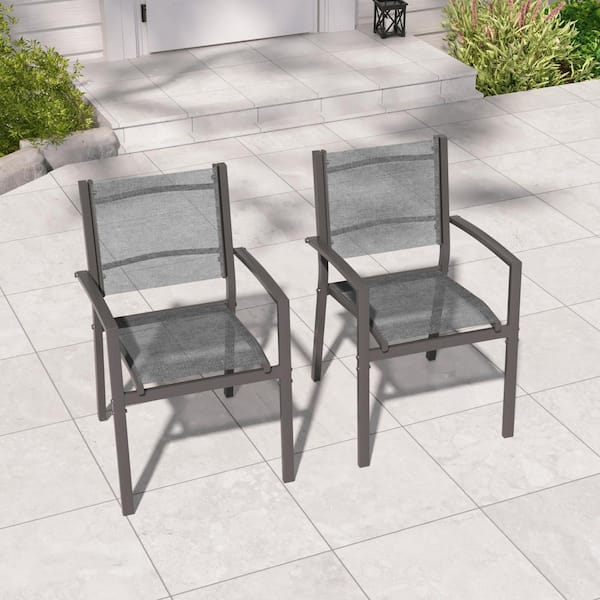 2-Piece Powder-Coated Steel Outdoor Patio Dining Chairs Breathable Textilene Chairs, Weather-Resistant, Gray