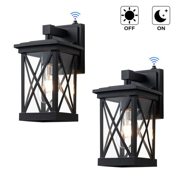 C Cattleya 10.75 in. Black Dusk to Dawn Outdoor Hardwired Wall Lantern Sconce with No Bulbs Included (2-Pack)