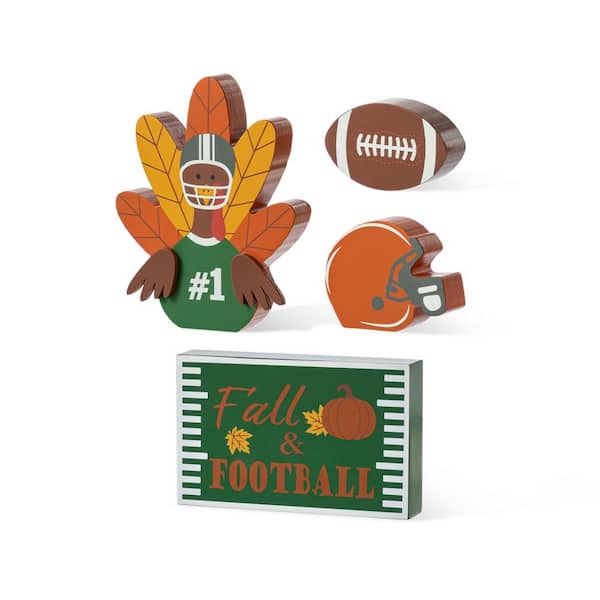 5.75 in. Thanksgiving Christmas Wooden Turkey Table Decor Set (Set of 4)