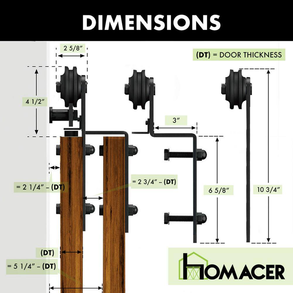 Homacer Black Rustic Single Track Bypass Sliding Barn Door Hardware Kit for Double Doors