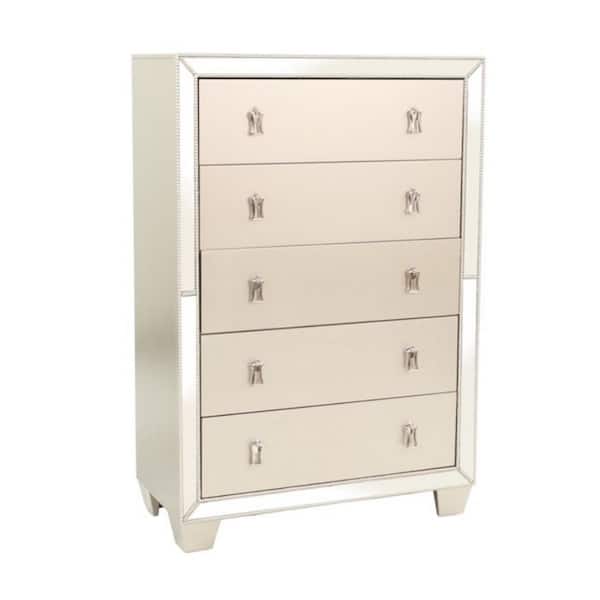 Benjara Silver 5-Drawer 38 in. Wide Dresser Without Mirror