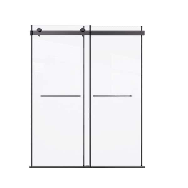 TCYO 48 in. W x 74 in. H Sliding Frameless Shower Door in Matte Black Finish with Clear Glass