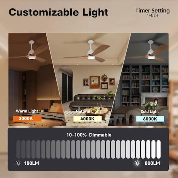 Jushua 52 in. Indoor White Downrod Mount Ceiling Fan with Light