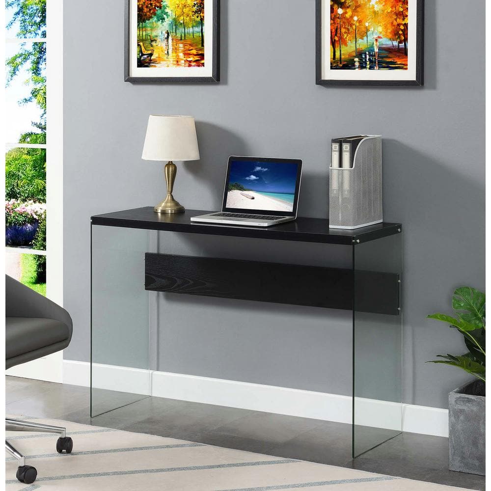 SoHo Modern Black Wood Console Desk with Tempered Glass Sides