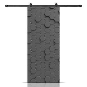 18 in. x 80 in. Artisan Print Series Gray Hexagons MDF Modern Interior Sliding Barn Door with Hardware Kit