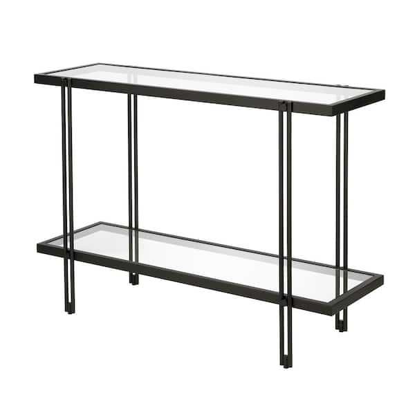 Meyer&Cross Inez 42 in. Blackened Bronze Standard Rectangle Glass Console Table with Storage
