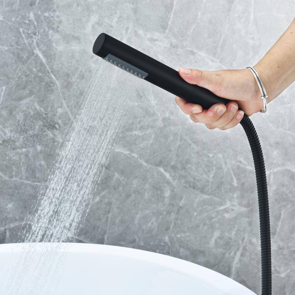Matte Black Gooseneck Floor Mounted Tub Faucet with Handshower