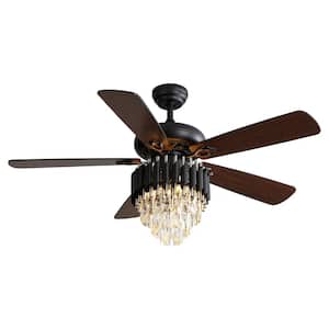 52 in. Indoor Matte Black Classics Ceiling Fan with 3 Speed Wind 5 Plywood Blades Remote Control AC Motor with Light