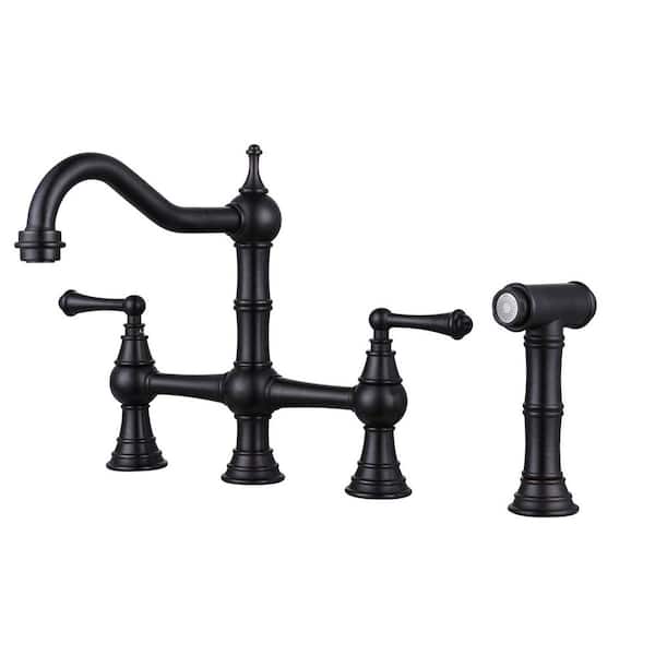 Vintage Double Handle Bridge Kitchen Faucet with Side Sprayer in Oil Rubbed Bronze