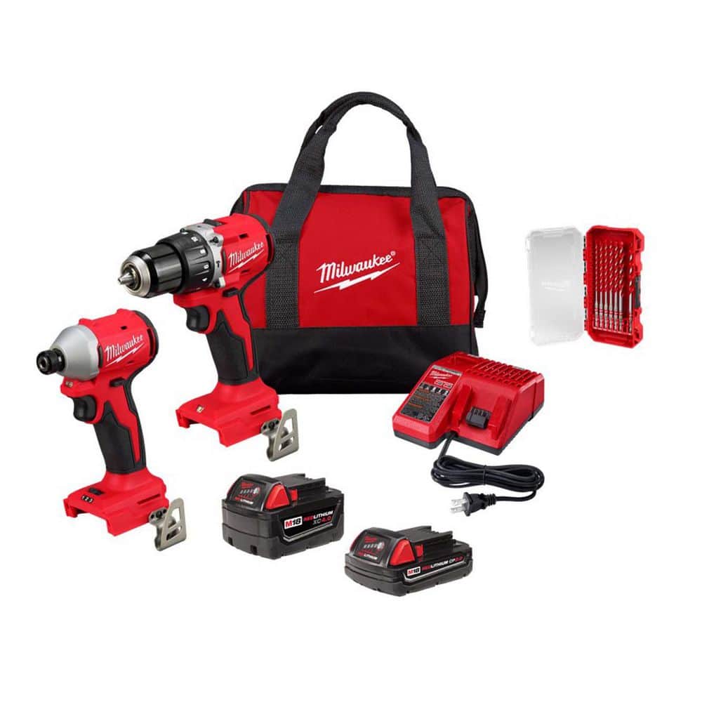 M18 18V Brushless Cordless Compact Hammer Drill/Impact 2-Tool Combo Kit w/ 2 Batteries with SHOCKWAVE 7-Pc Carbide Kit price history on PriceWatchPro