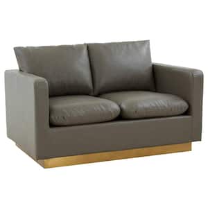 Nervo 55" Mid-Century Modern Upholstered Leather 2-Seater Loveseat With Gold Frame in Grey