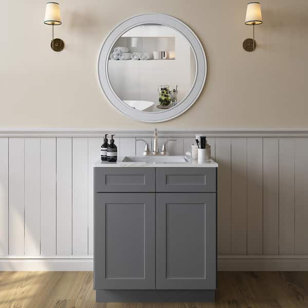 HOMEIBRO Newport Sink Base Grey 2 False Drawers - Shaker Style Stock Sink Base 2-Door 30 in. W x 24 in. D x 34.5 in. H