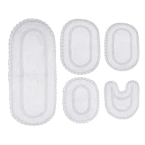 Hampton Crochet Reversible 100% Cotton Bath Rug, 5-Pcs Set with Contour, White