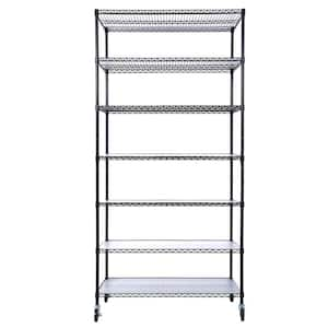 7-Tier Metal Shelf, 2450 lbs. Heavy Duty Adjustable Storage Rack with Wheels and Shelf Liners for Kitchen, Garage-Black