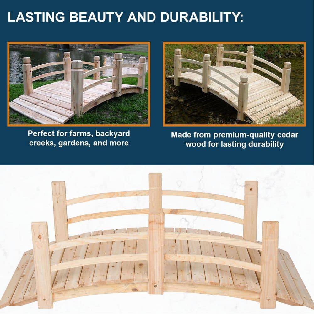 Natural Cedar 5-Foot Garden Bridge with Side Rails