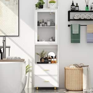 19.6 in. W x 15.7 in. D x 66.9 in. H White Wooden Freestand Linen Cabinet with 2-Drawer, Glass Door& 2-Shelf in White