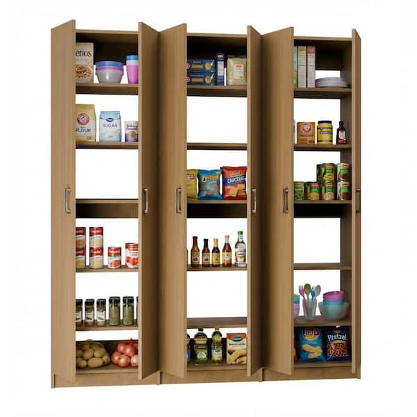 Alto Pantry Collection 99 in. W Oak Wall Mounted 3-Shelf Towers w/ Full Doors Wood Closet System