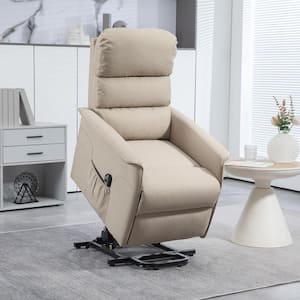 Power Lift Chair Beige Polyester Arm Chair with Remote Control, Side Pockets (Set of 1)