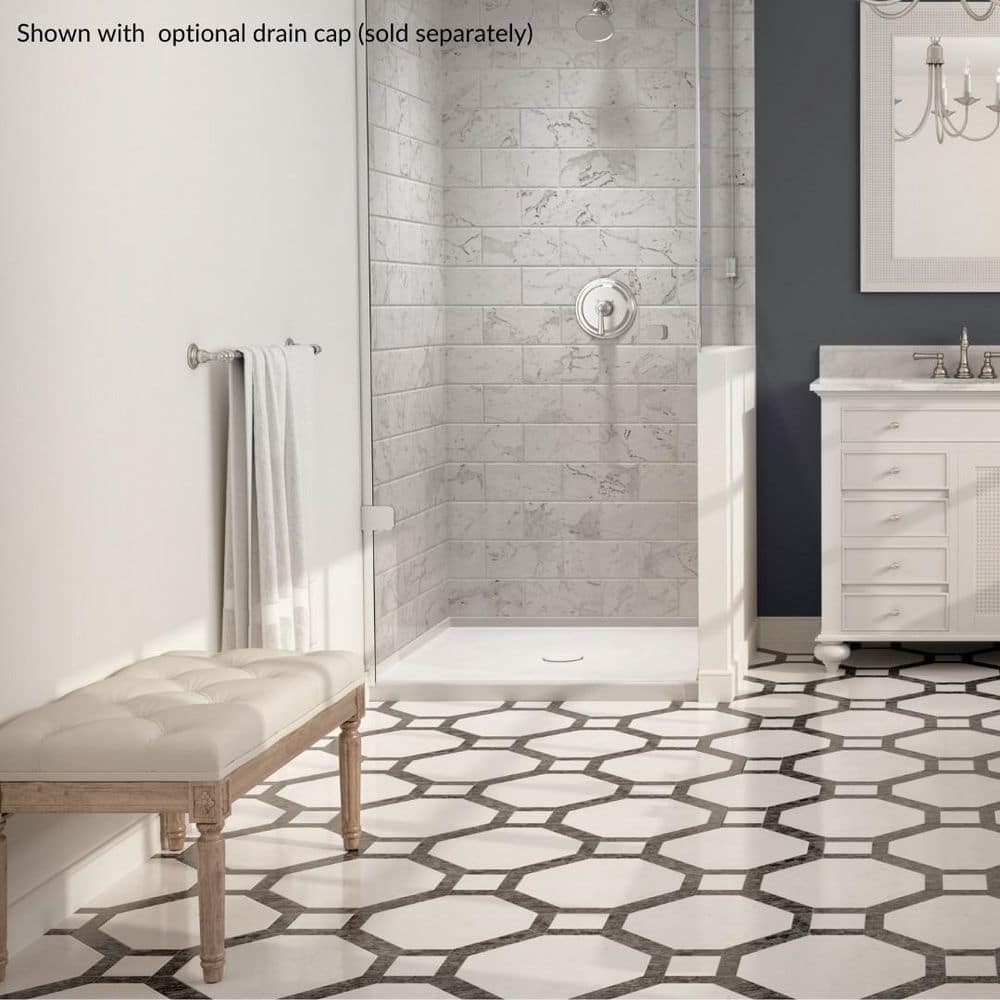 White Rectangular Acrylic Single Threshold Shower Base