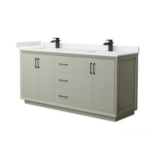 Strada 72 in. W x 22 in. D x 35 in. H Double Bath Vanity in Light Green with White Cultured Marble Top