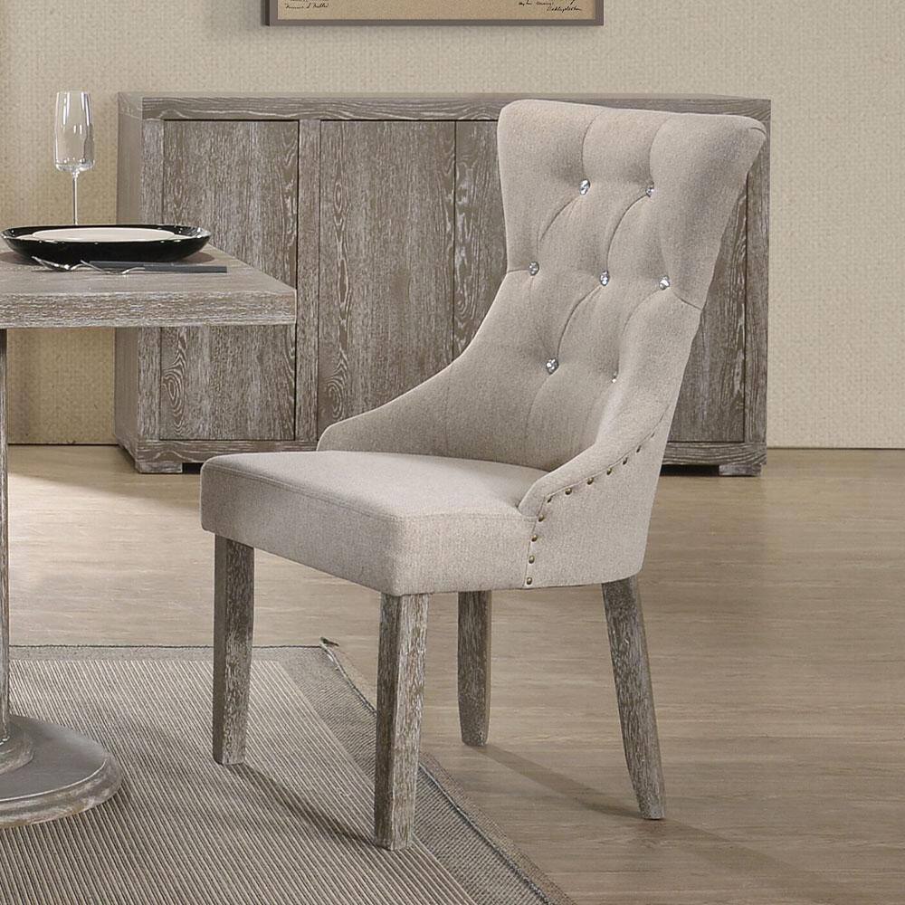 Elegant Beige Upholstered Dining Side Chair with Reclaimed Gray Wood Frame