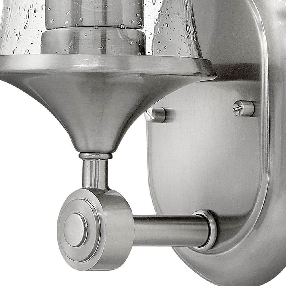 Brushed Nickel 1-Light Bath Sconce with Clear Seedy Glass