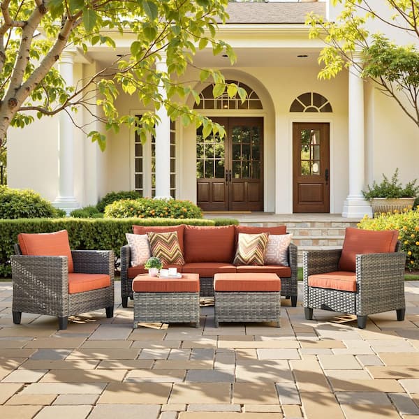 OVIOS New Vultros Gray 5-Piece Wicker Outdoor Patio Conversation