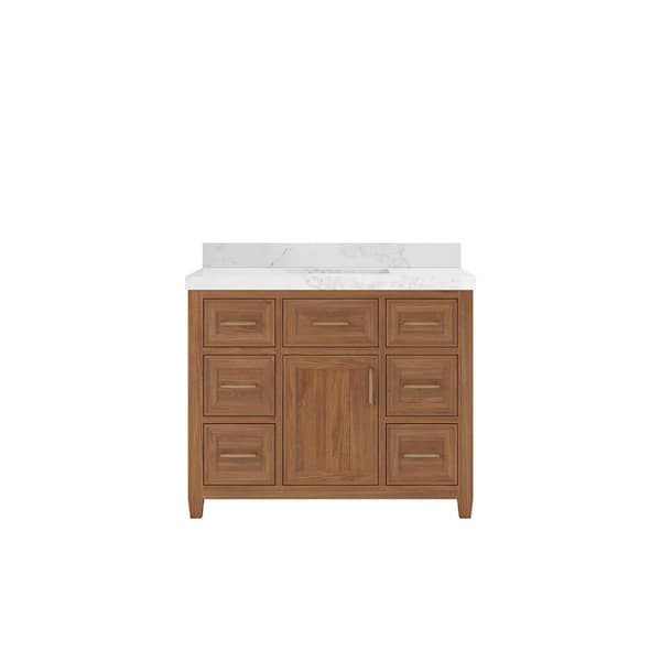 Willow Collections Santa Monica 42 in. W x 22 in. D x 36 in. H Single Sink Bath Vanity in Dark Natural with 2 in. Calacatta Nuvo Top