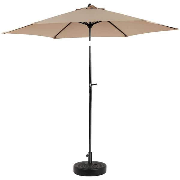 9 ft. Steel Market Patio Umbrella with Crank and Push Button Tilt in Khaki