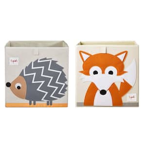 Kids Foldable Fabric Storage Cube Bin Box, Fox and Hedgehog (2-Pack)