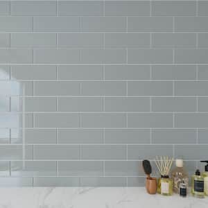 True Gray 4 in. x 12 in. x 8mm Glass Subway Tile (5 sq. ft./Case)