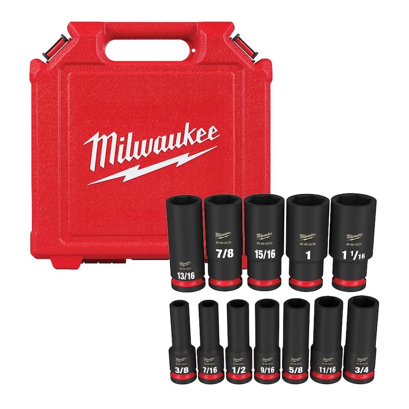 SHOCKWAVE 1/2 in. Drive SAE Deep Well Impact Socket Set (12-Piece)