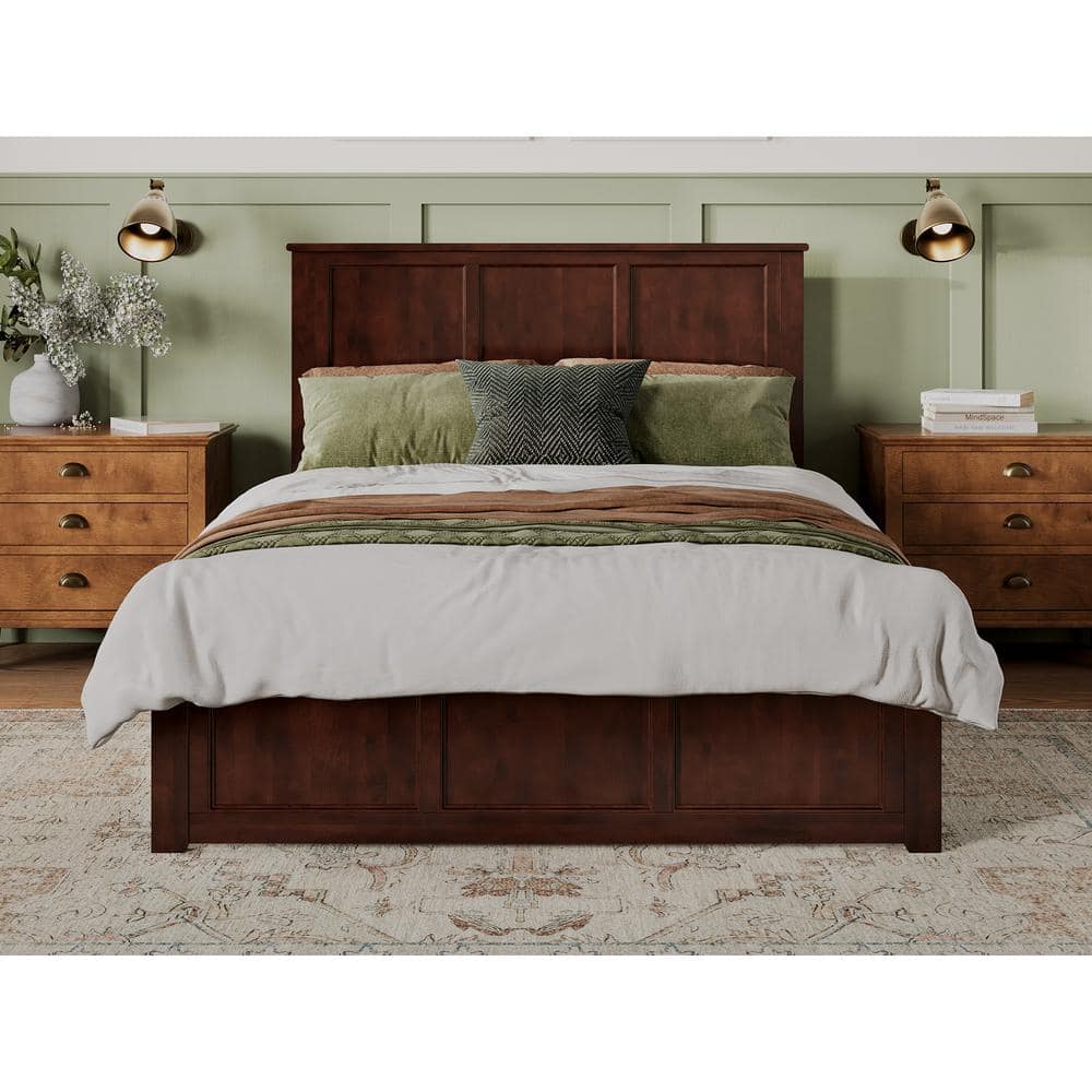 Madison Walnut Queen Wood Platform Bed with Headboard and Slats