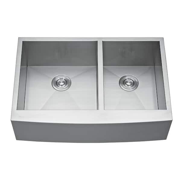 Maincraft 33 in. Farmhouse/Apron-Front Double Bowls 18-Gauge Brushed Nickel Stainless Steel Kitchen Sink