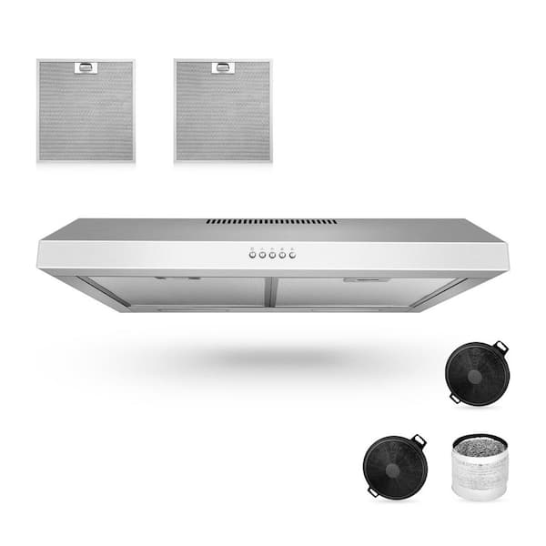 29.5 in. 600 CFM Convertible Under Cabinet Range Hood in Stainless Steel with 2 Charcoal Filters and 2 LED Lights