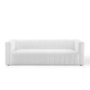 Reflection 91 in. White Channel Tufted Polyester 3-Seater Tuxedo Sofa