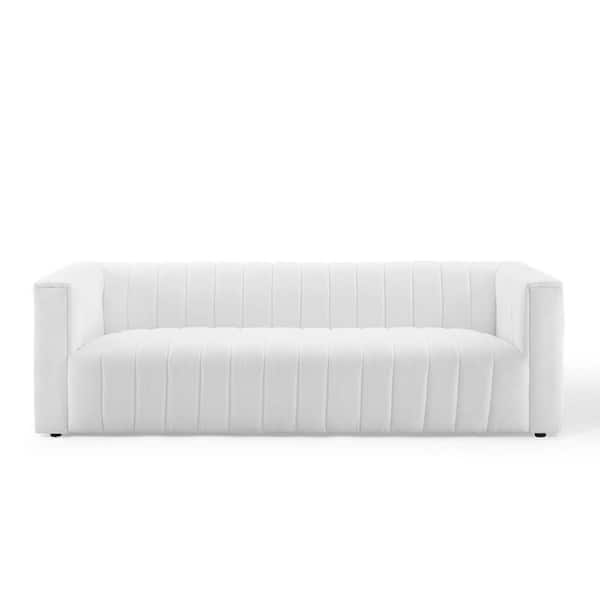 MODWAY Reflection 91 in. White Channel Tufted Polyester 3-Seater Tuxedo Sofa