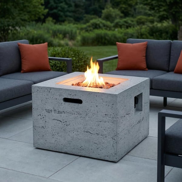 JPJPUU Gray Square MGO 16.14 in. H Outdoor Fire Pit Table with